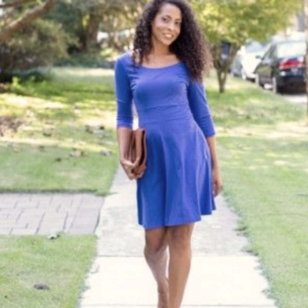 Elegantees Samarthya skater dress, royal blue, 3/4 sleeves, boatneck, XL, NWT